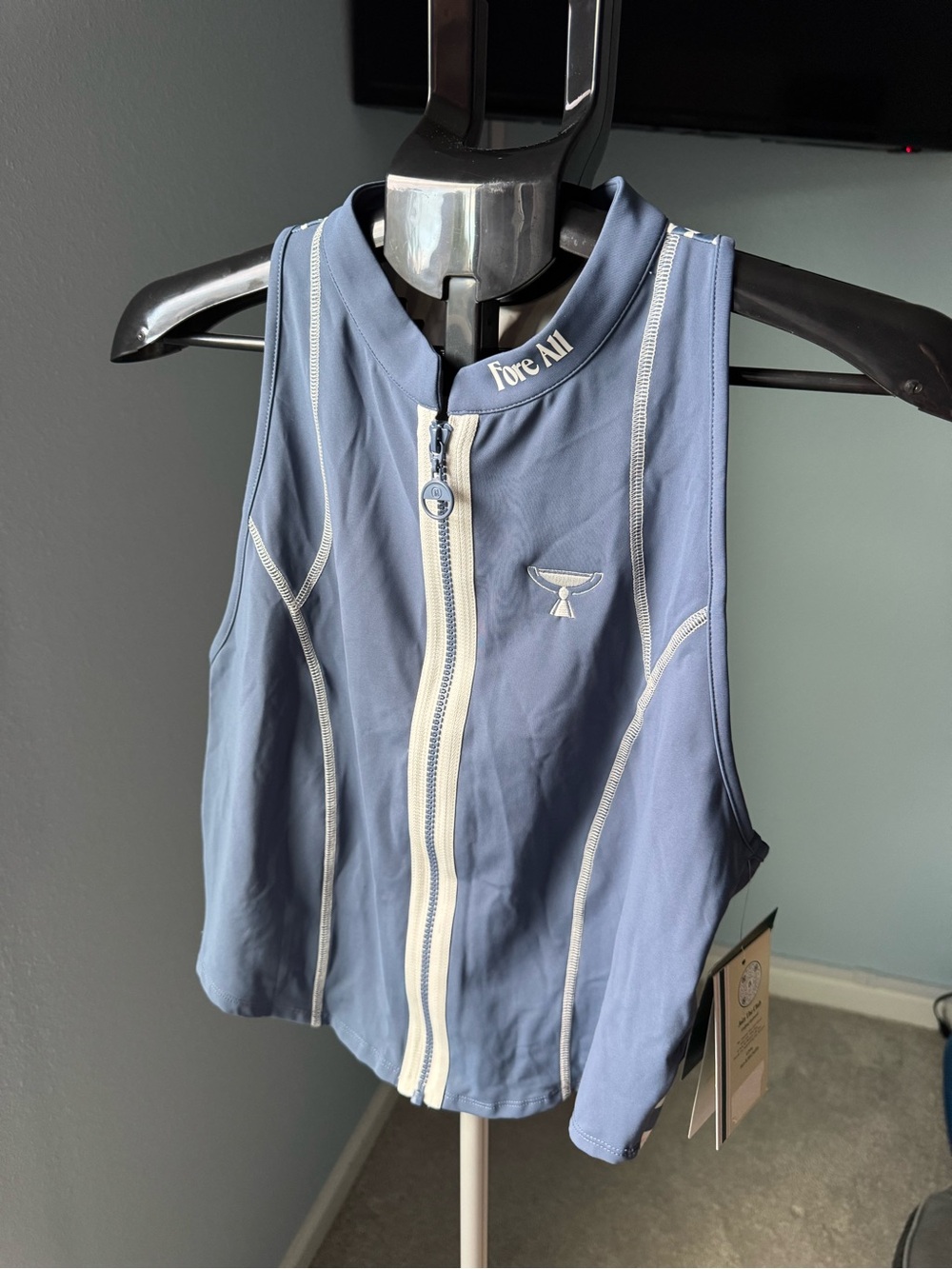 Blue Zip Front Sleeveless Golf Crop Top - Presidents Cup